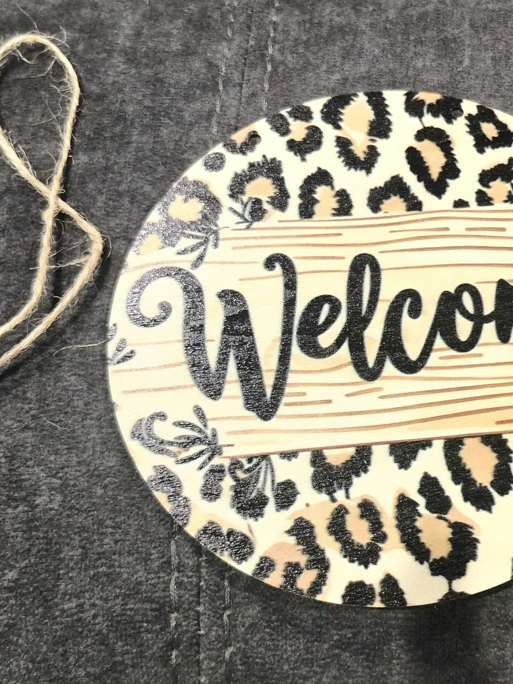 Welcome Sign leopard print wreath, swag diy crafts Black Beige Wall Art